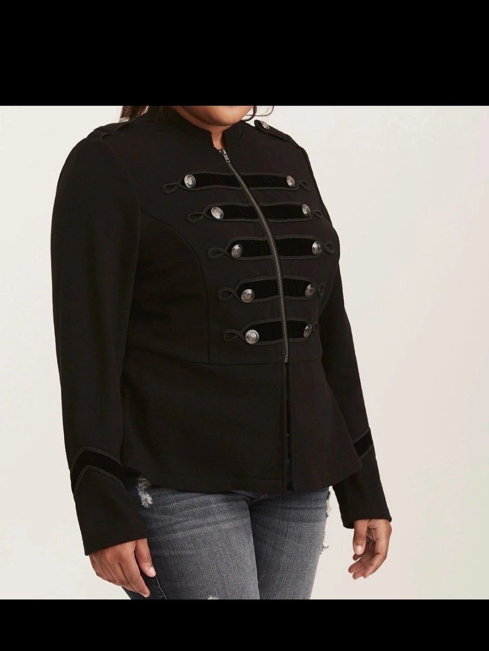 Torrid Black Embellished Zip Front Military Jacket